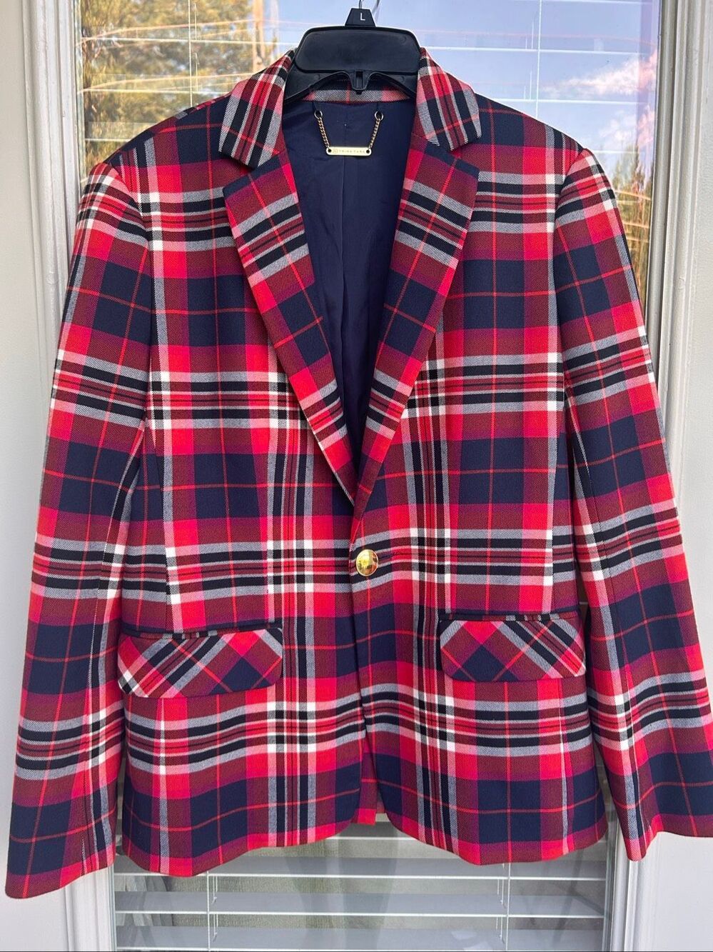 Trina Turk Plaid Blazer Red Muli Size 6